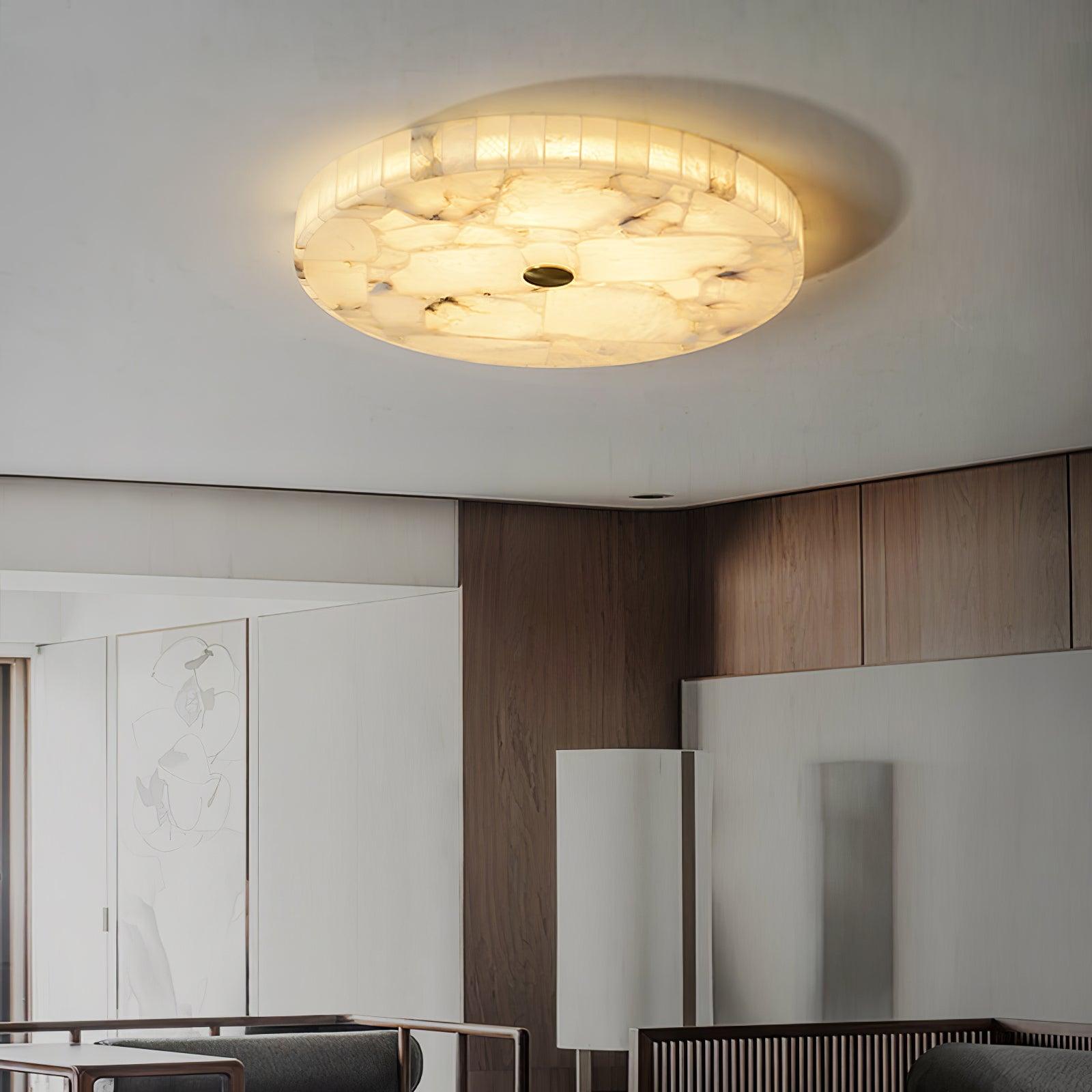 Lámpara de techo LED de alabastro en blanco y dorado para sala de estar y pasillo