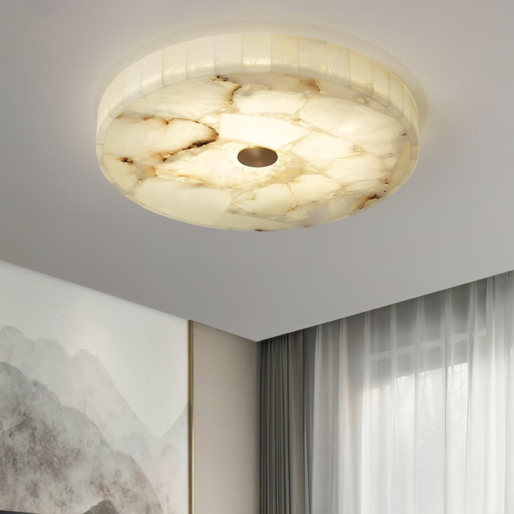 Lámpara de techo LED de alabastro en blanco y dorado para sala de estar y pasillo