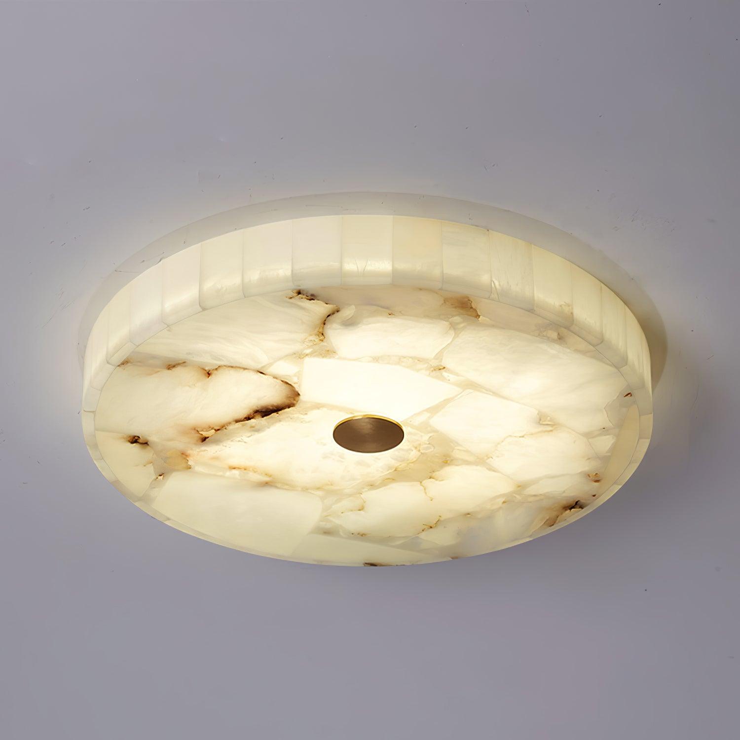 Lámpara de techo LED de alabastro en blanco y dorado para sala de estar y pasillo