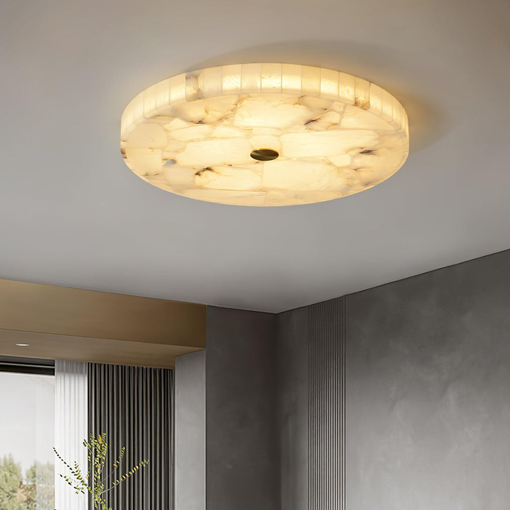 Lámpara de techo LED de alabastro en blanco y dorado para sala de estar y pasillo