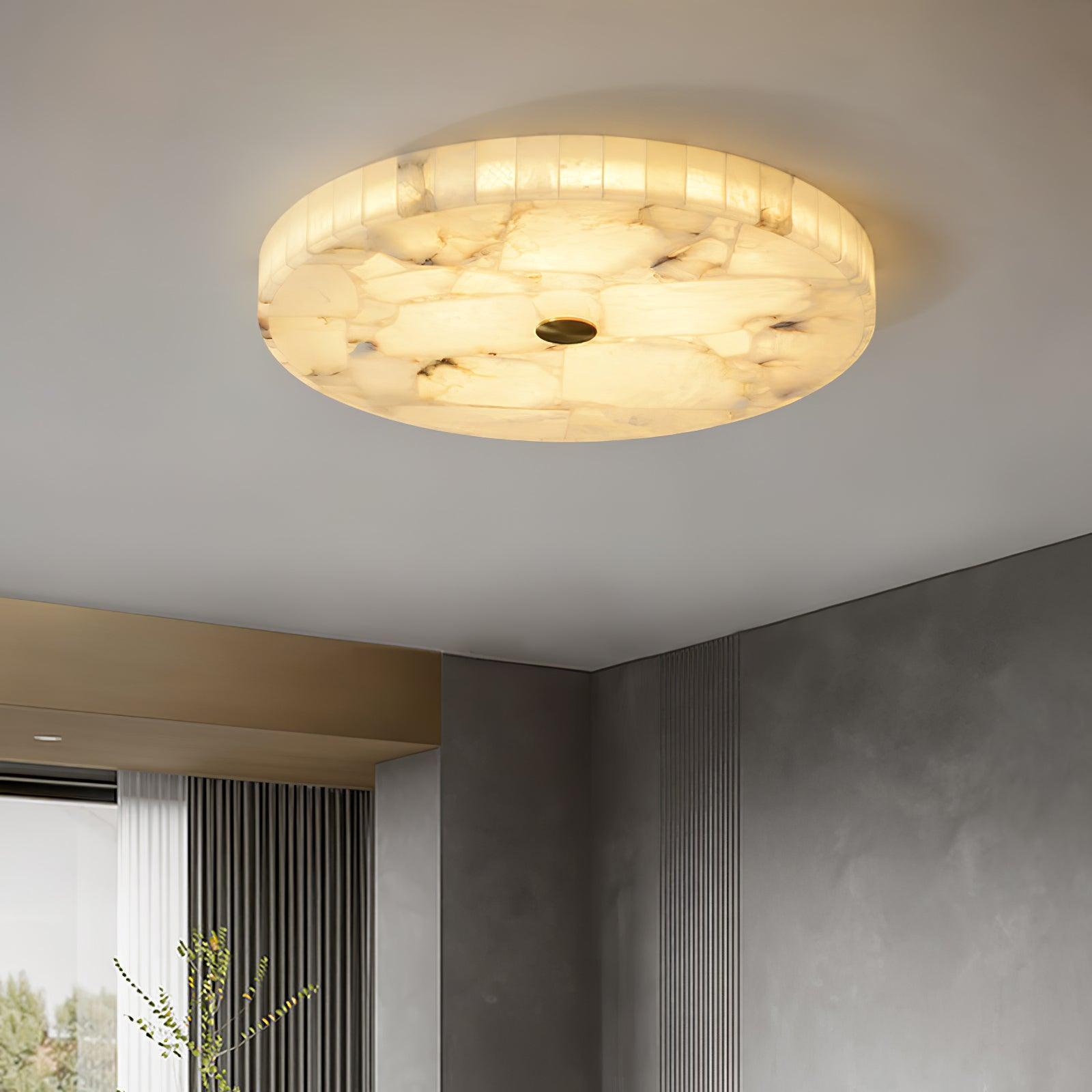 Lámpara de techo LED de alabastro en blanco y dorado para sala de estar y pasillo