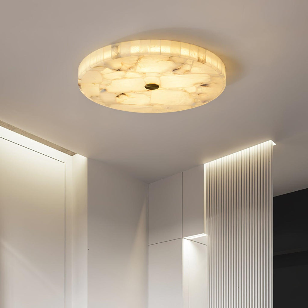 Lámpara de techo LED de alabastro en blanco y dorado para sala de estar y pasillo