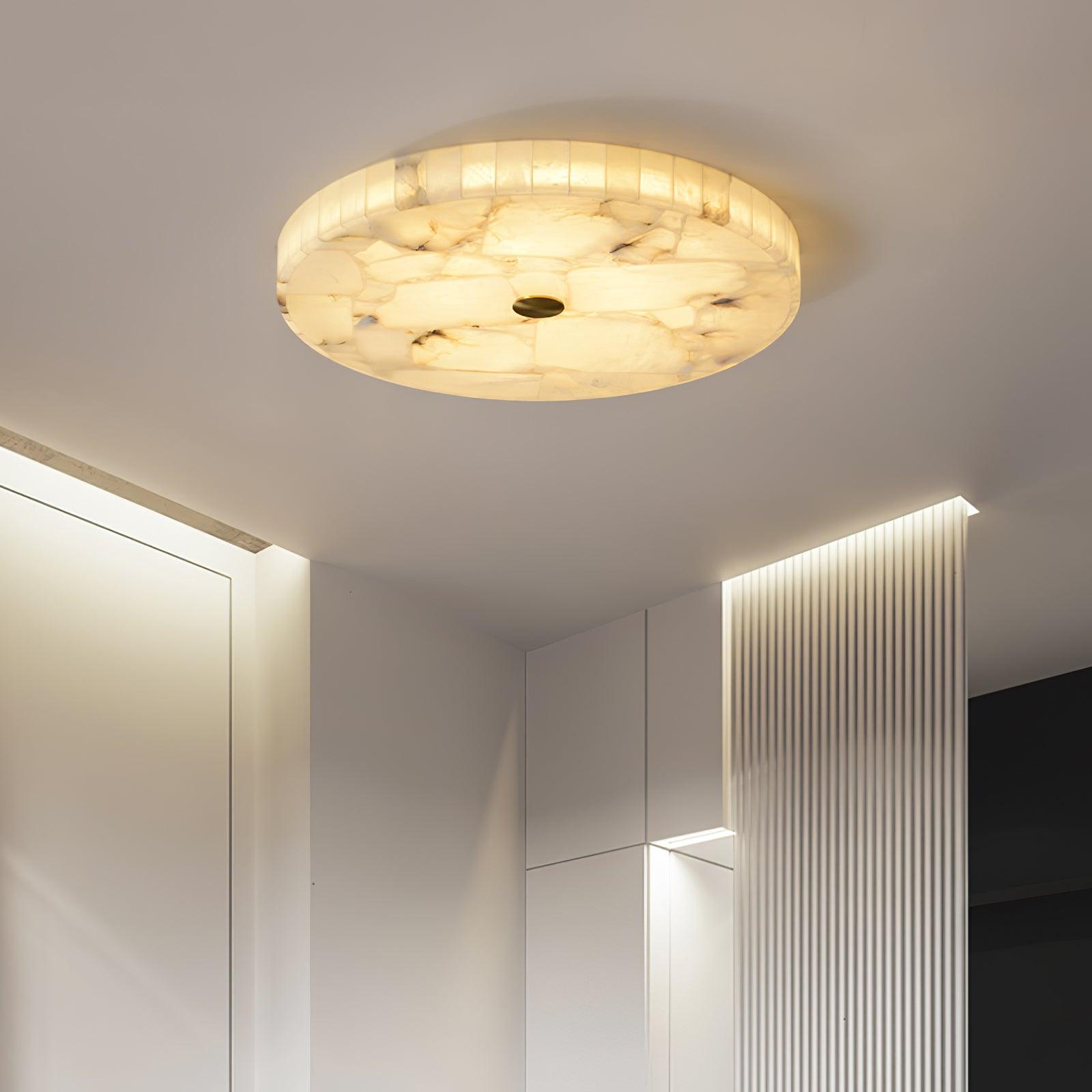 Lámpara de techo LED de alabastro en blanco y dorado para sala de estar y pasillo