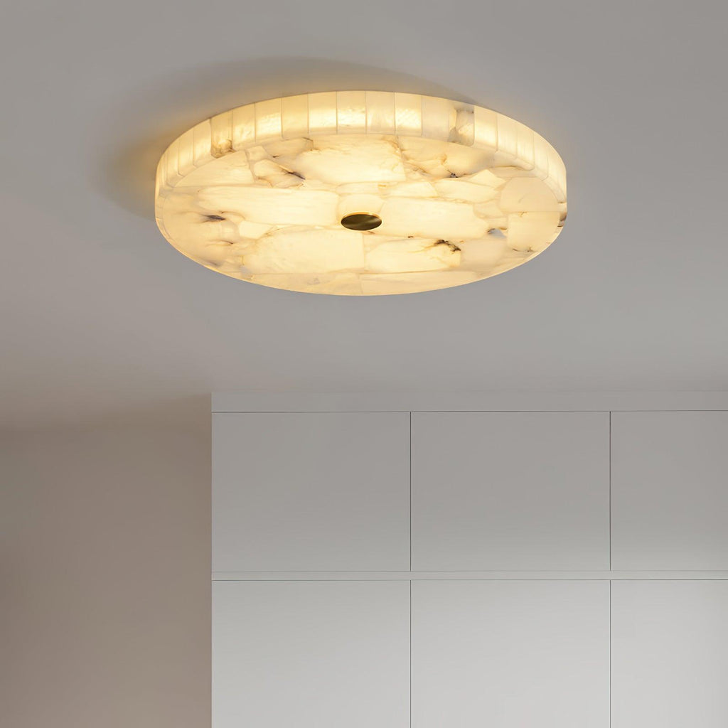 Lámpara de techo LED de alabastro en blanco y dorado para sala de estar y pasillo