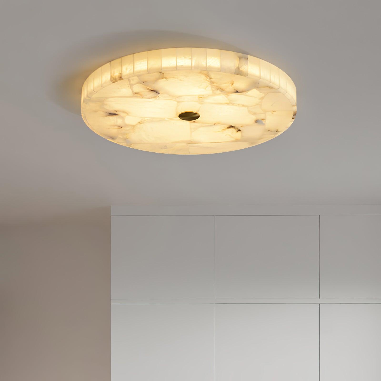 Lámpara de techo LED de alabastro en blanco y dorado para sala de estar y pasillo