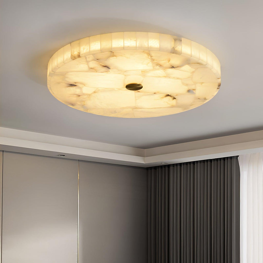 Lámpara de techo LED de alabastro en blanco y dorado para sala de estar y pasillo