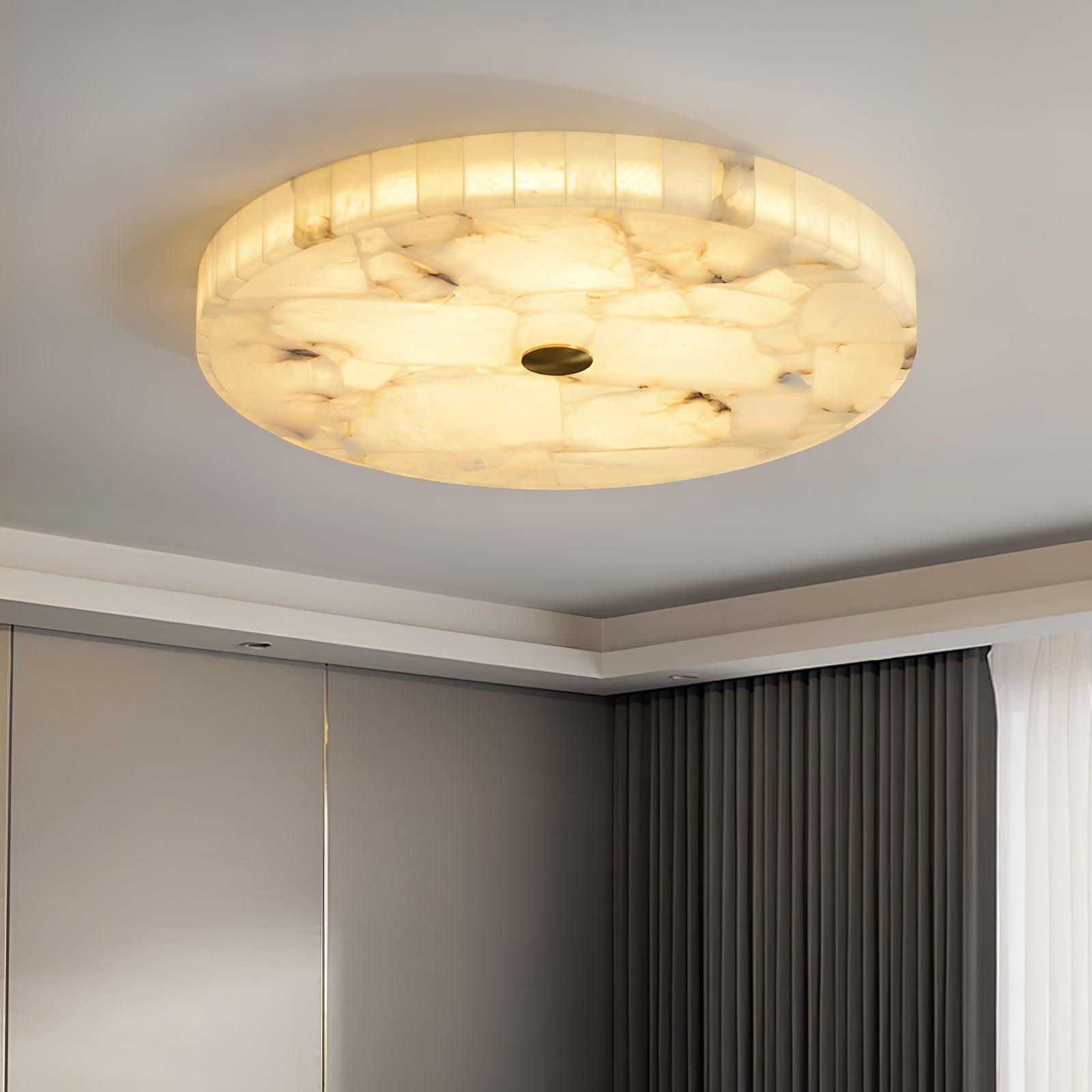 Lámpara de techo LED de alabastro en blanco y dorado para sala de estar y pasillo