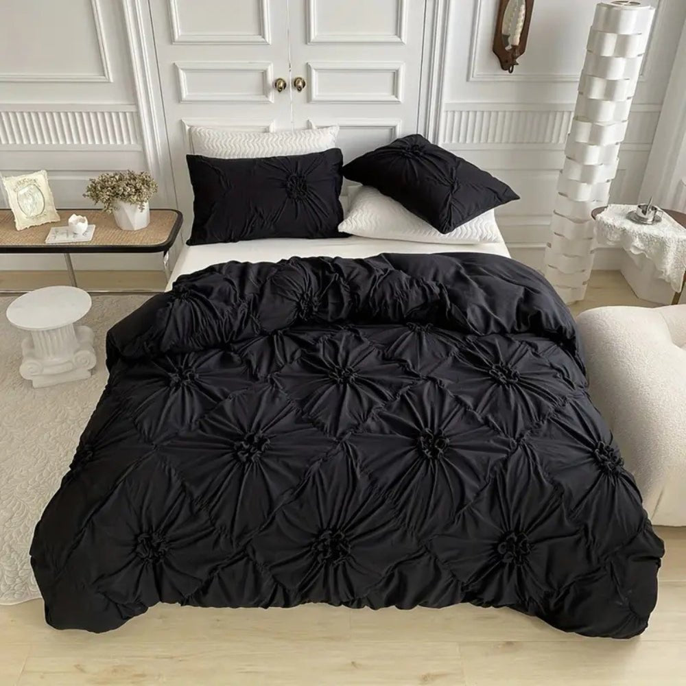 LuxeBloom Elegantes Bettbezug-Set mit Rüschen und Blumenmuster