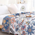 Pătură de bumbac verde - Model floral rustic cu design reversibil