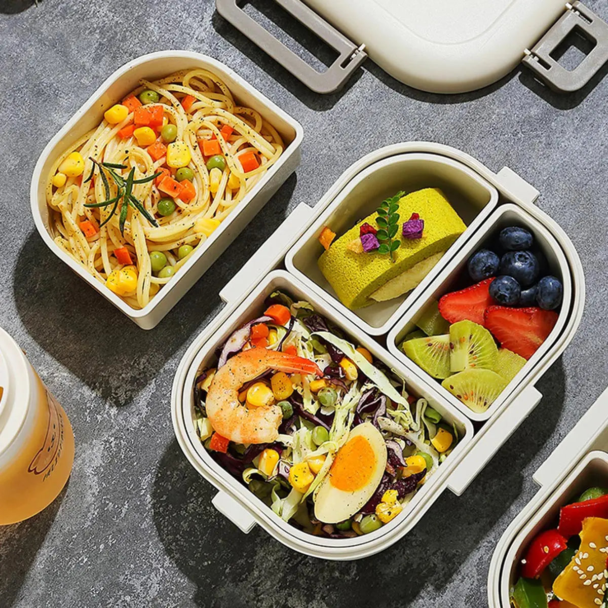 Přenosná FreshMate Bento krabička s třemi přihrádkami, nepropustná