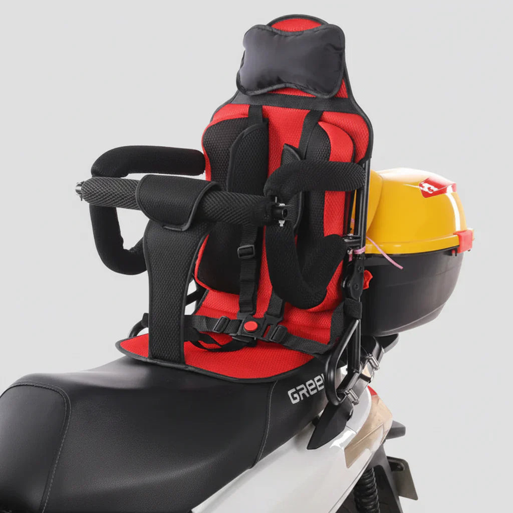 Child Motorcycle Seat With Foldable Guardrail And Rear Support