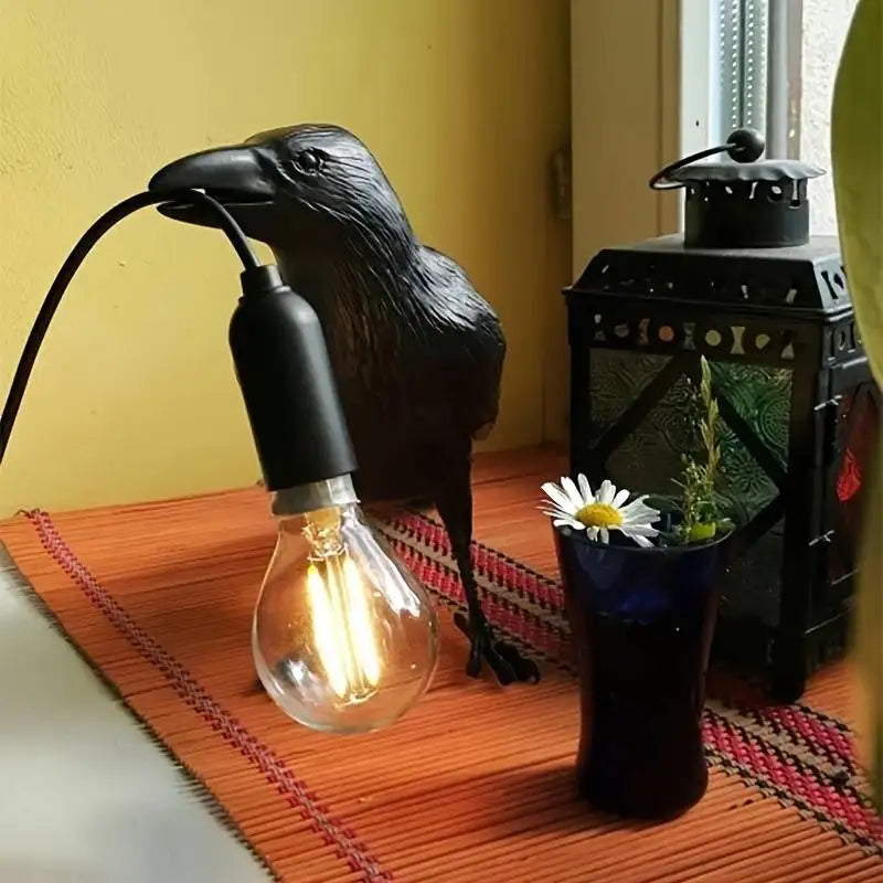 Obsidian Gothic Hollow Table Lamp With Vintage E14 Globe