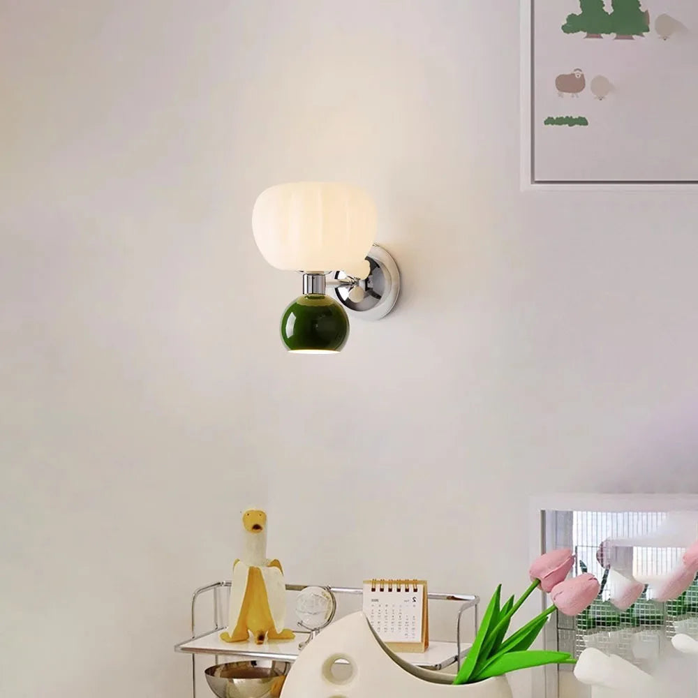 Lampada da parete nordica a forma di zucca con applique moderna in vetro e metallo
