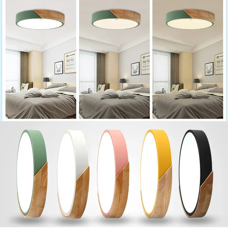 LED Ceiling Light With Nordic Wood Design For Warm Modern Ambience
