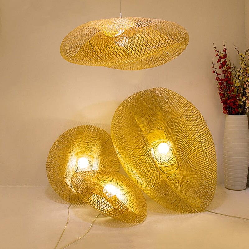 مصباح معلق منسوج من خشب البامبو سولارا، يدوي الصنع، تصميم عتيق، مزود بإضاءة LED