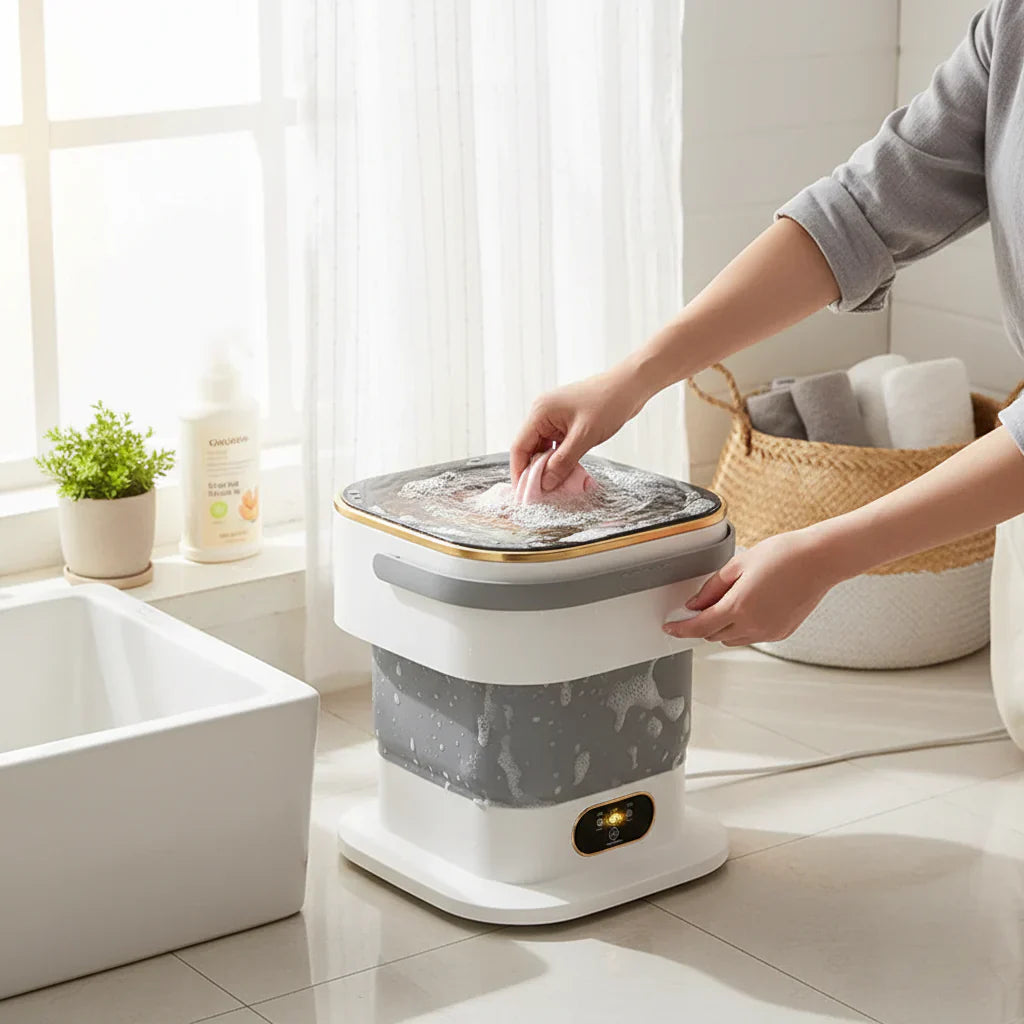 Máquina de Lavar Compacta Dobrável e Portátil para Pequenas Cargas de Roupa