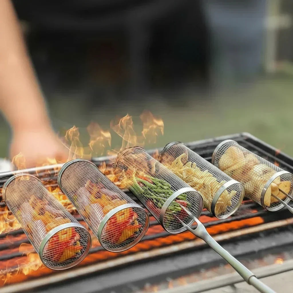AeroGrill forgatható rozsdamentes acél grillkosár az egyenletes sütésért
