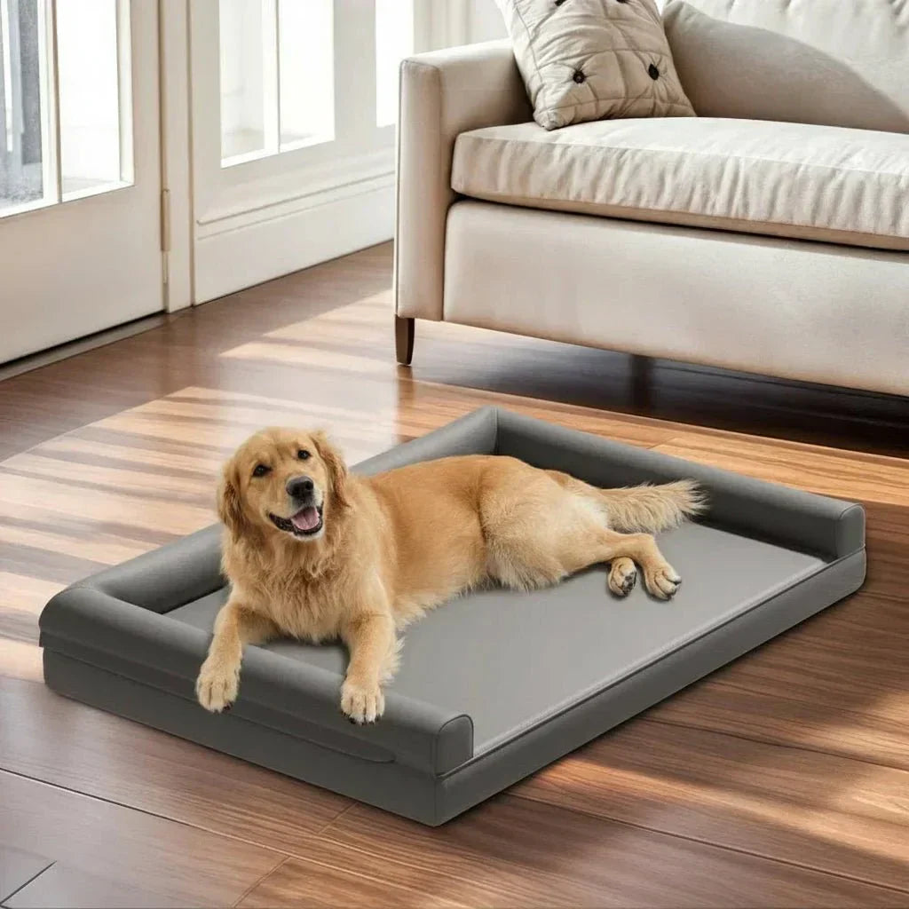 Canapé orthopédique HavenPaw pour chien en cuir microfibre avec dossier imperméable