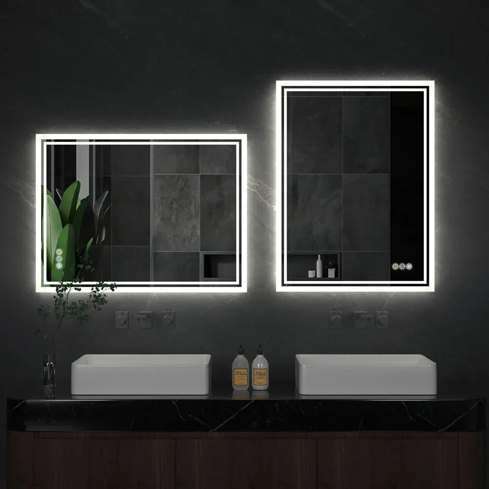 مرآة حمام بدون إطار LuvoGlow مع إضاءة خلفية LED قابلة للتعتيم ومضادة للضباب