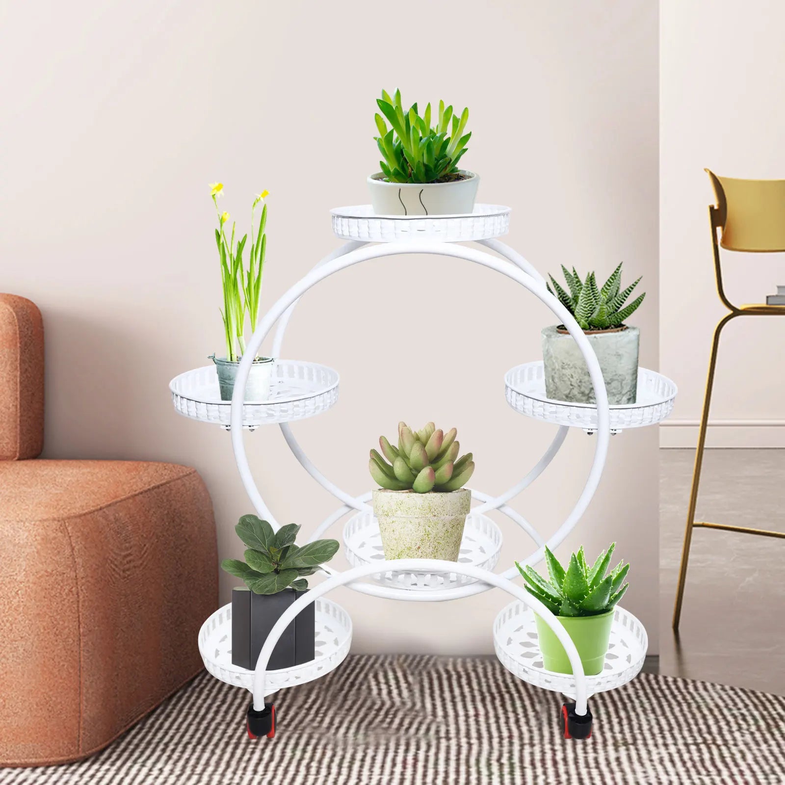 Six-Tier Plant Stand On Wheels For Indoor And Outdoor Display