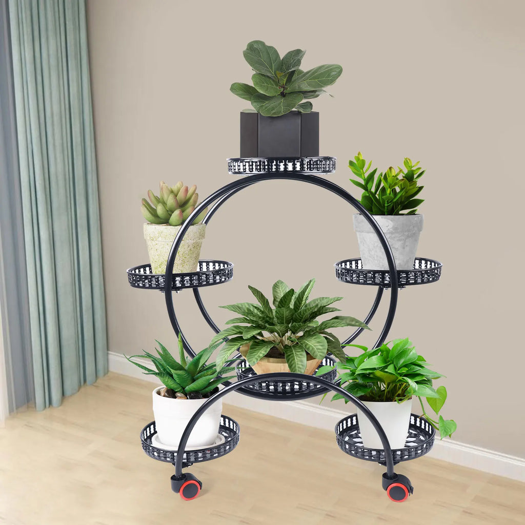 Six-Tier Plant Stand On Wheels For Indoor And Outdoor Display