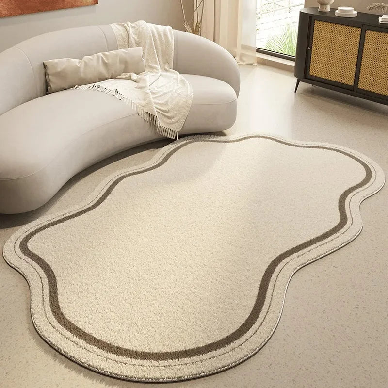 Cream Non Slip Irregular Soft Rug For Minimalist Living Rooms