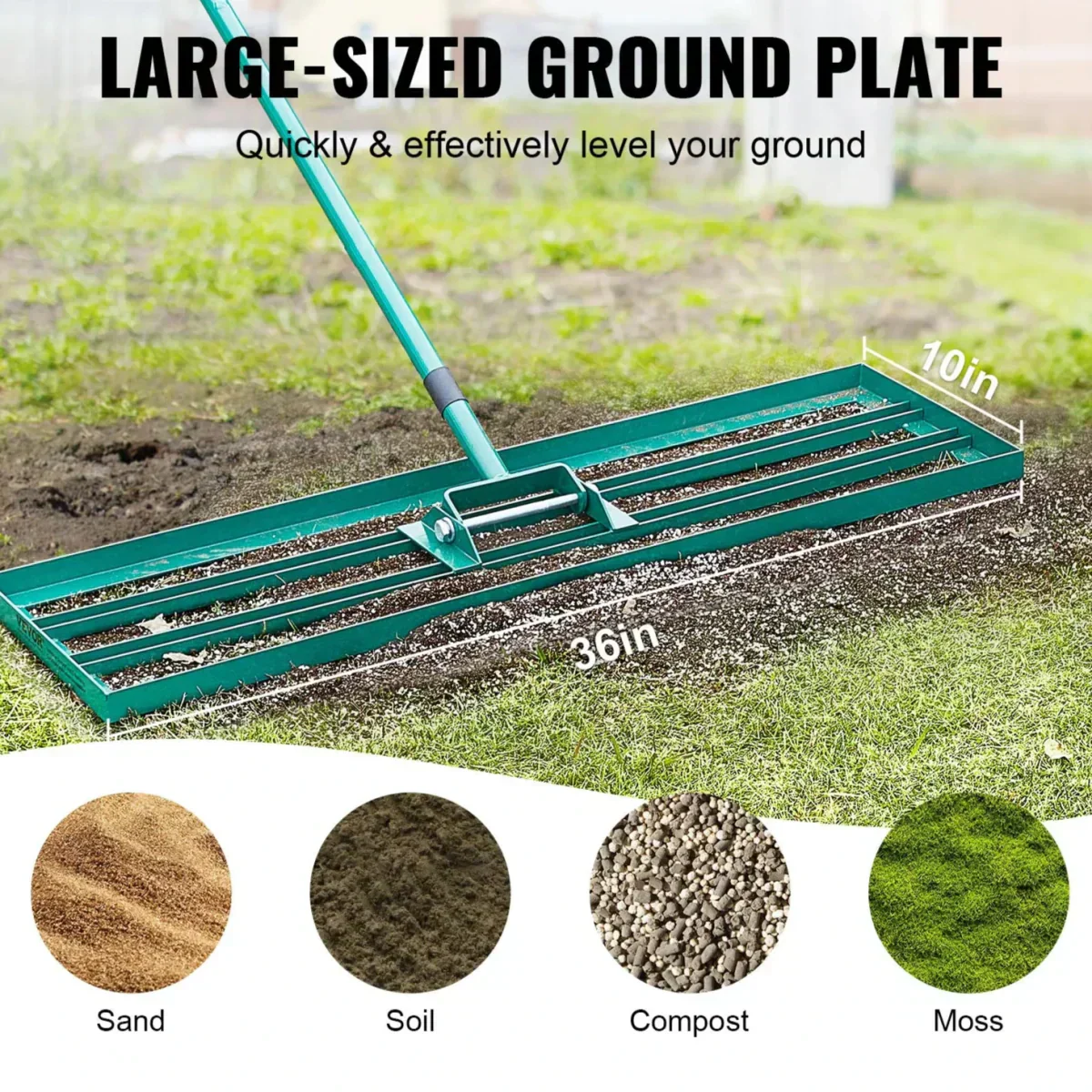 AeroGround Pro Lawn Rake With Extra Long Handle For Level Lawns