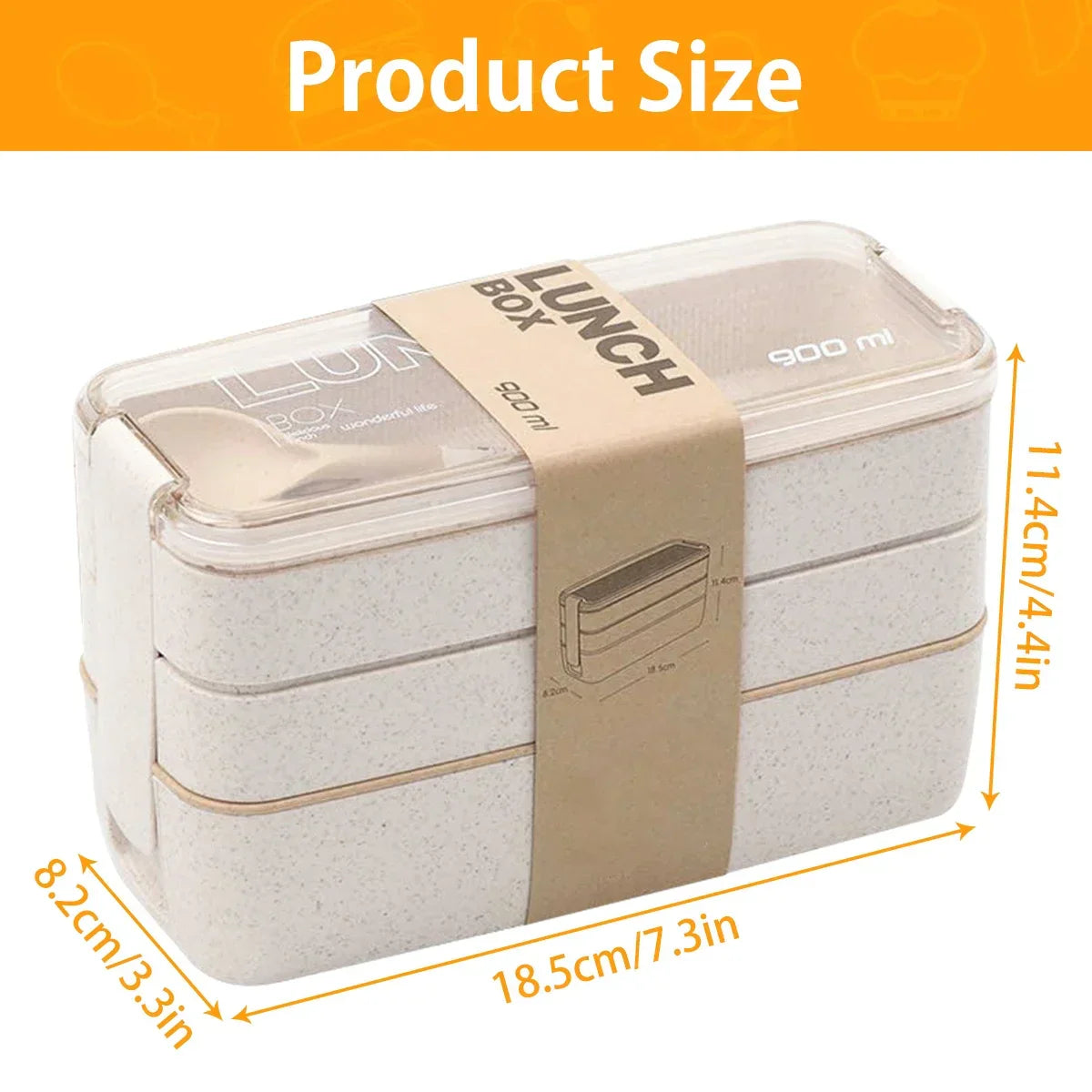 EcoStack háromrétegű ebédtartó doboz búzaszalma anyagból, 900 ml kapacitással