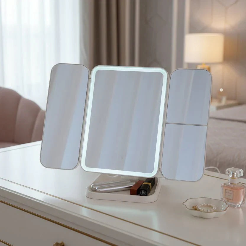LumiBlend Drei-Panel LED-Spiegel mit Dreifarbiger Beleuchtung für Makelloses Make-up