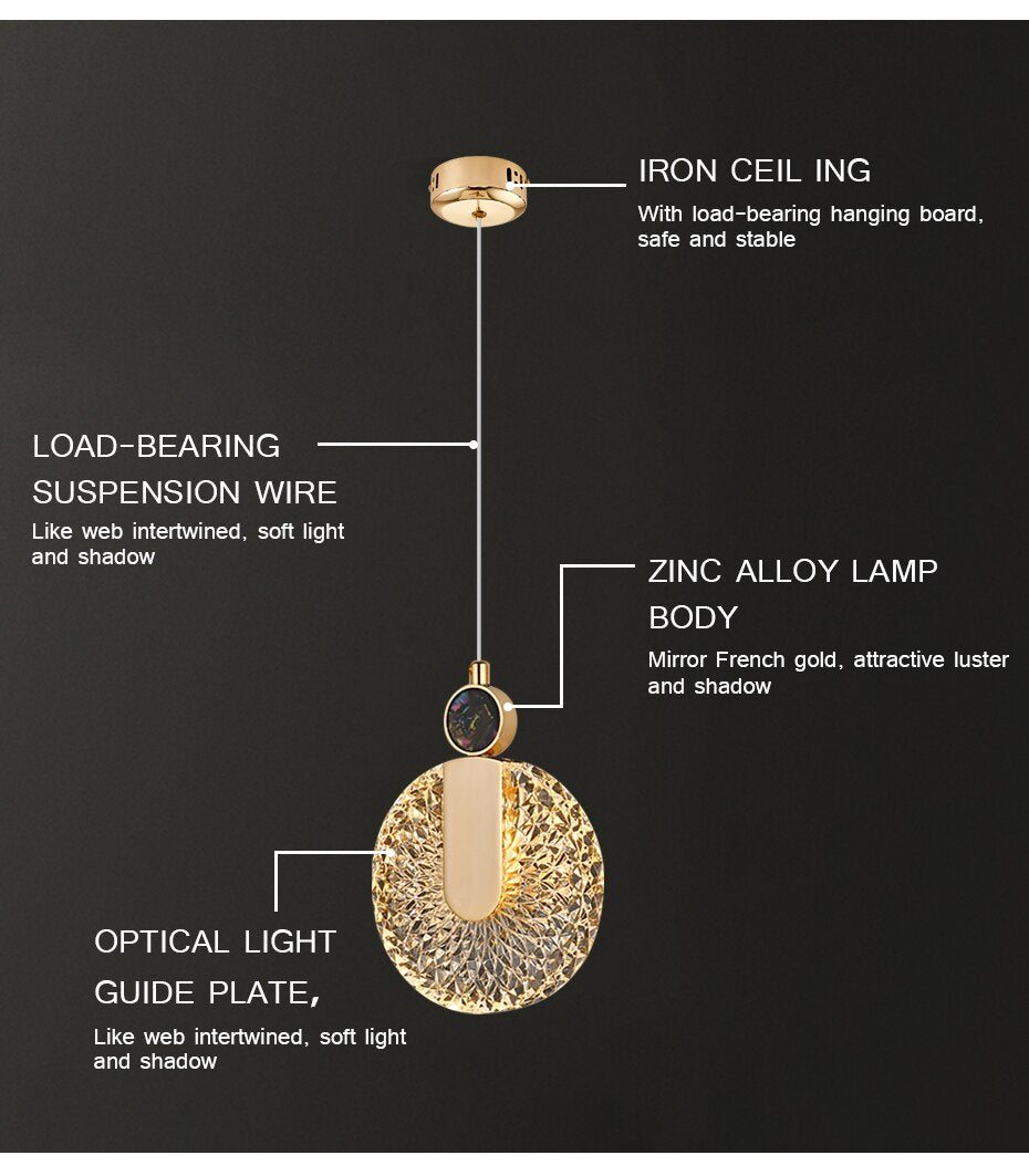 Lampada a sospensione LED rotonda Solara Crystal oro | Snurv
