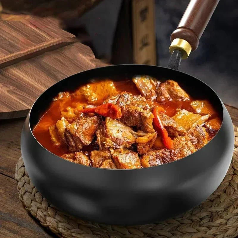 ForgeRoot handgeschmiedete Gusseisenpfanne mit Holzgriff und optionalem Deckel (24/28 cm)