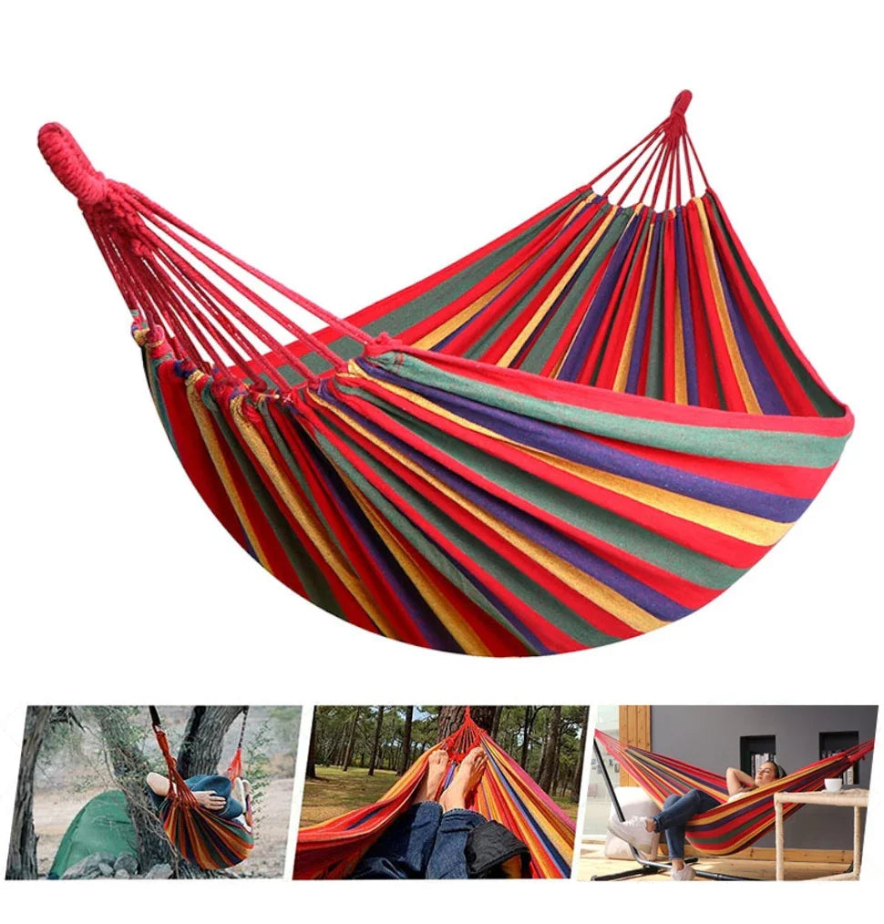 Canvas Hammock With Stripes Large Swing Bed For Indoor And Outdoor Camping Use