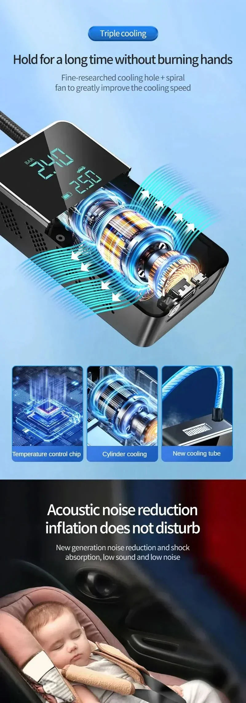 Kabellose Touchscreen-Luftpumpe mit 150 PSI, tragbarer Auto- und Fahrradkompressor