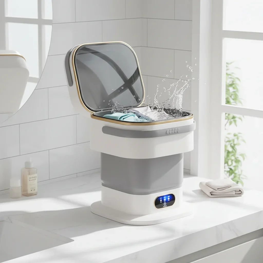 Máquina de Lavar Compacta Dobrável e Portátil para Pequenas Cargas de Roupa