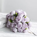 Silk Peony Bouquet With 27 Multicolor Blooms, Elegant Decor