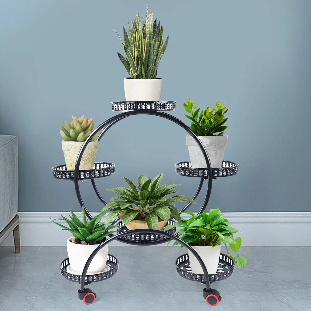 Six-Tier Plant Stand On Wheels For Indoor And Outdoor Display