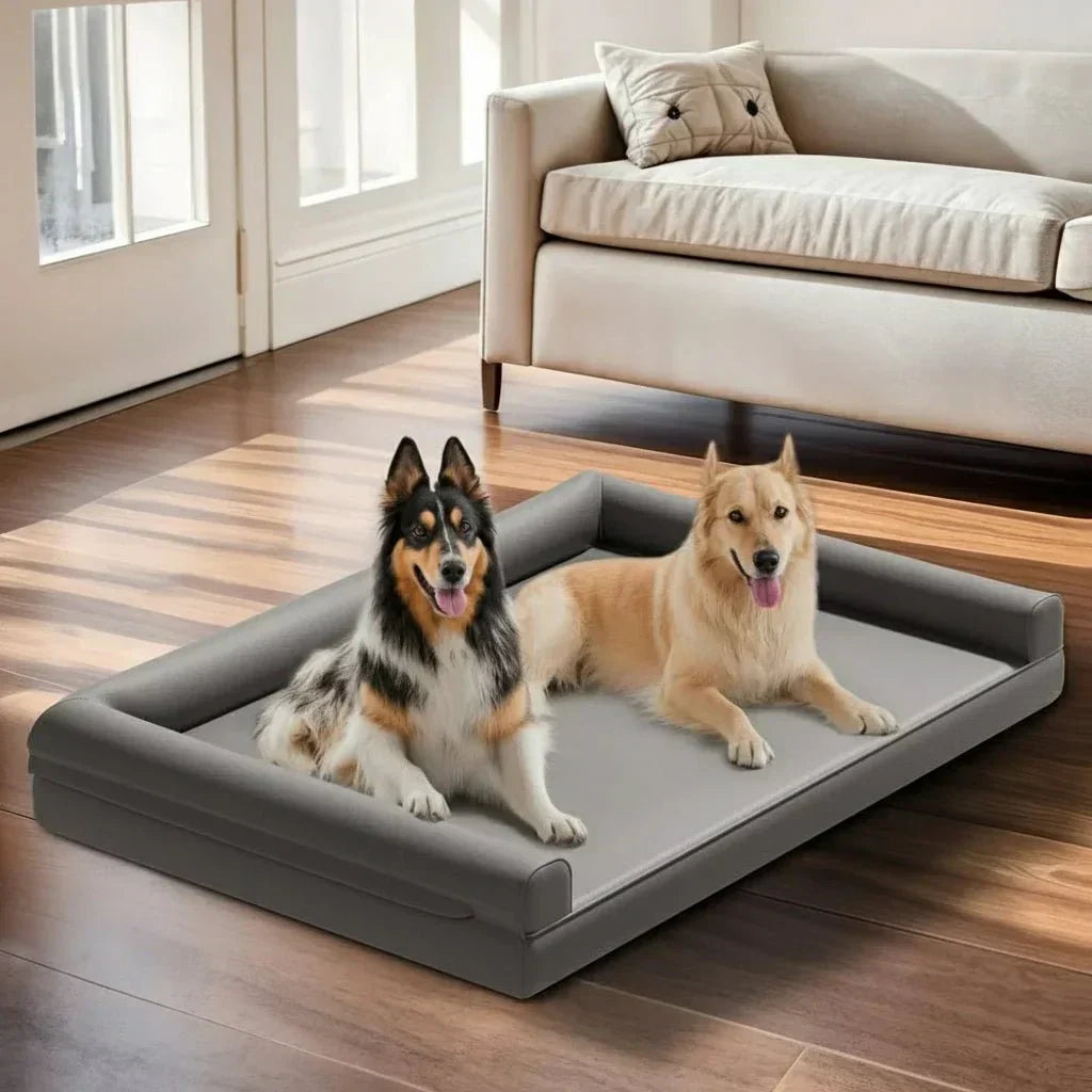 Canapé orthopédique HavenPaw pour chien en cuir microfibre avec dossier imperméable