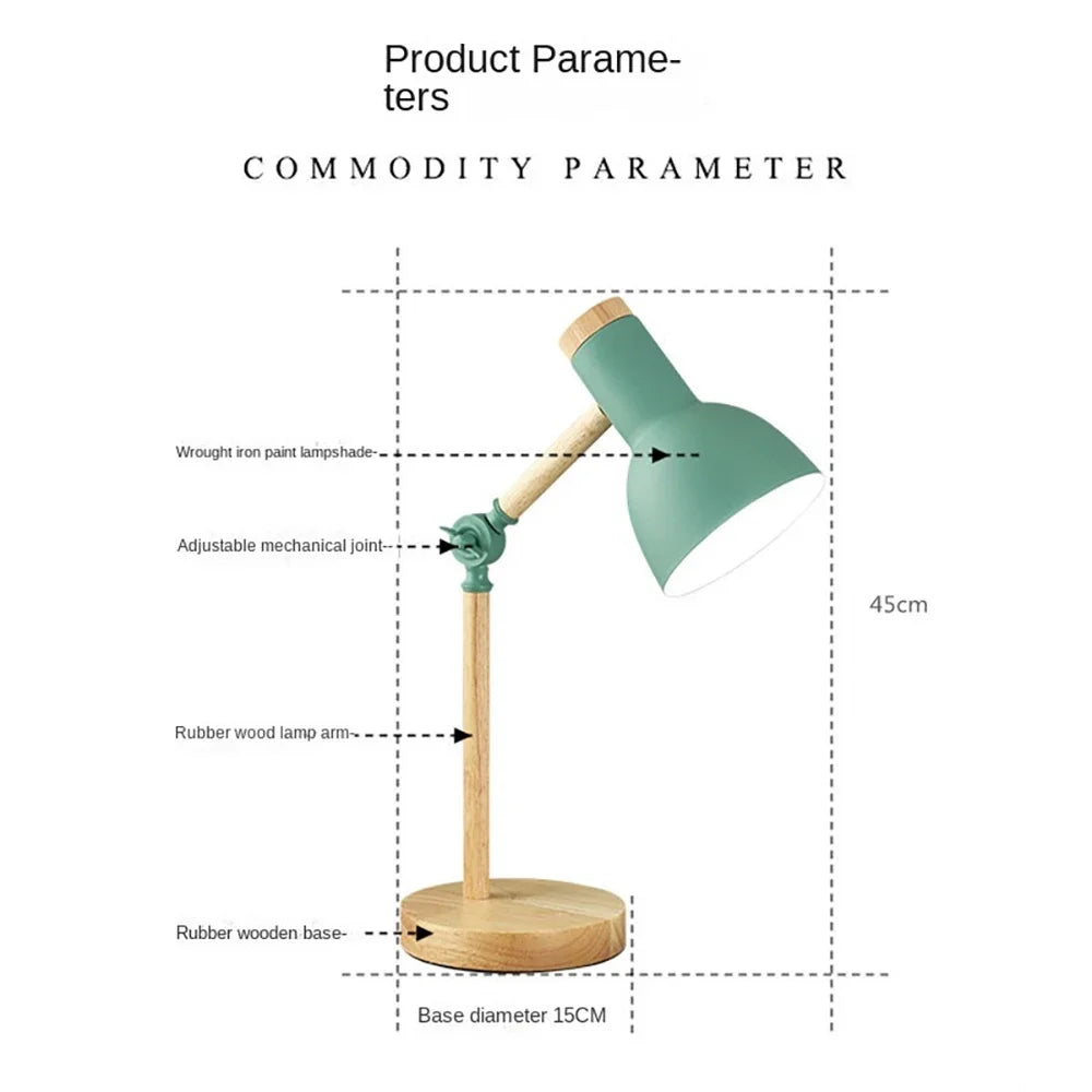 Nordic Wooden Desk Lamp With Adjustable Head And Colorful Shade