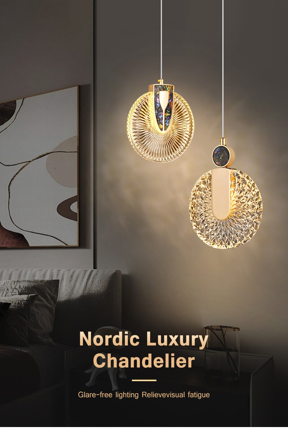 Lampada a sospensione LED rotonda Solara Crystal oro | Snurv