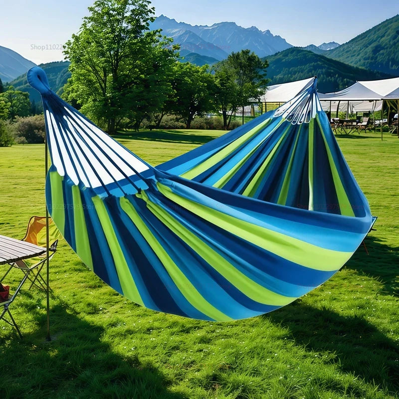Canvas Hammock With Stripes Large Swing Bed For Indoor And Outdoor Camping Use