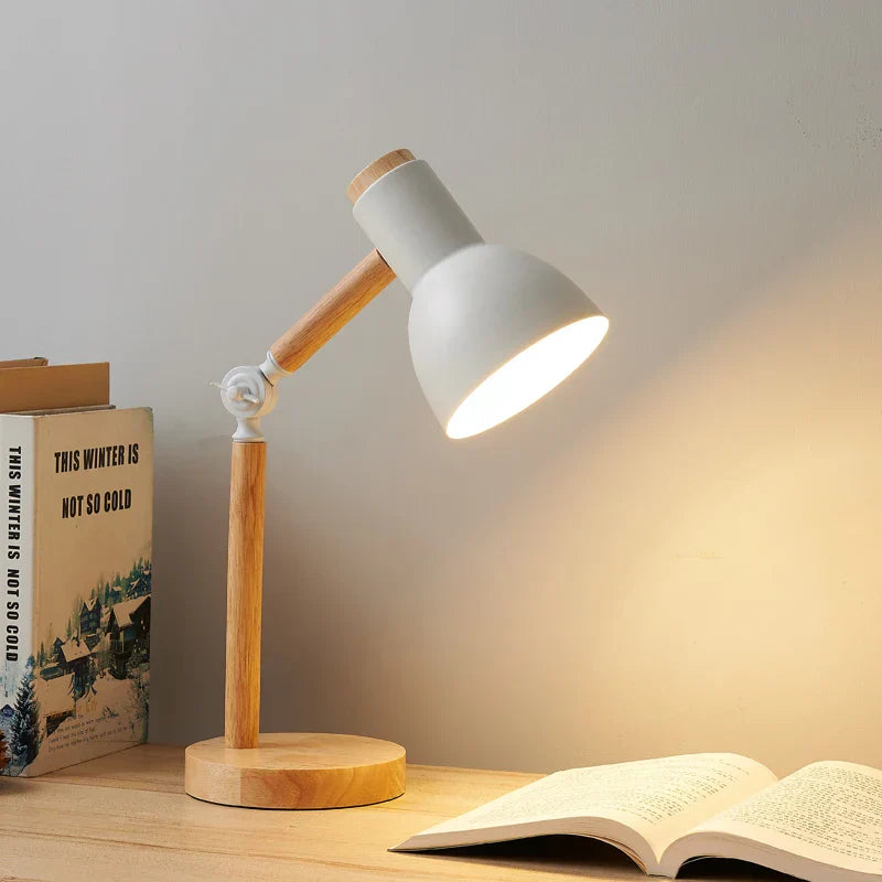 Nordic Wooden Desk Lamp With Adjustable Head And Colorful Shade