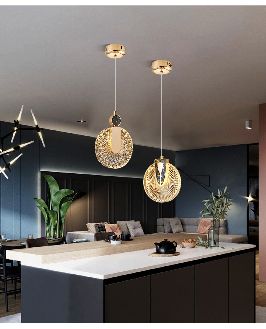 Lampada a sospensione LED rotonda Solara Crystal oro | Snurv