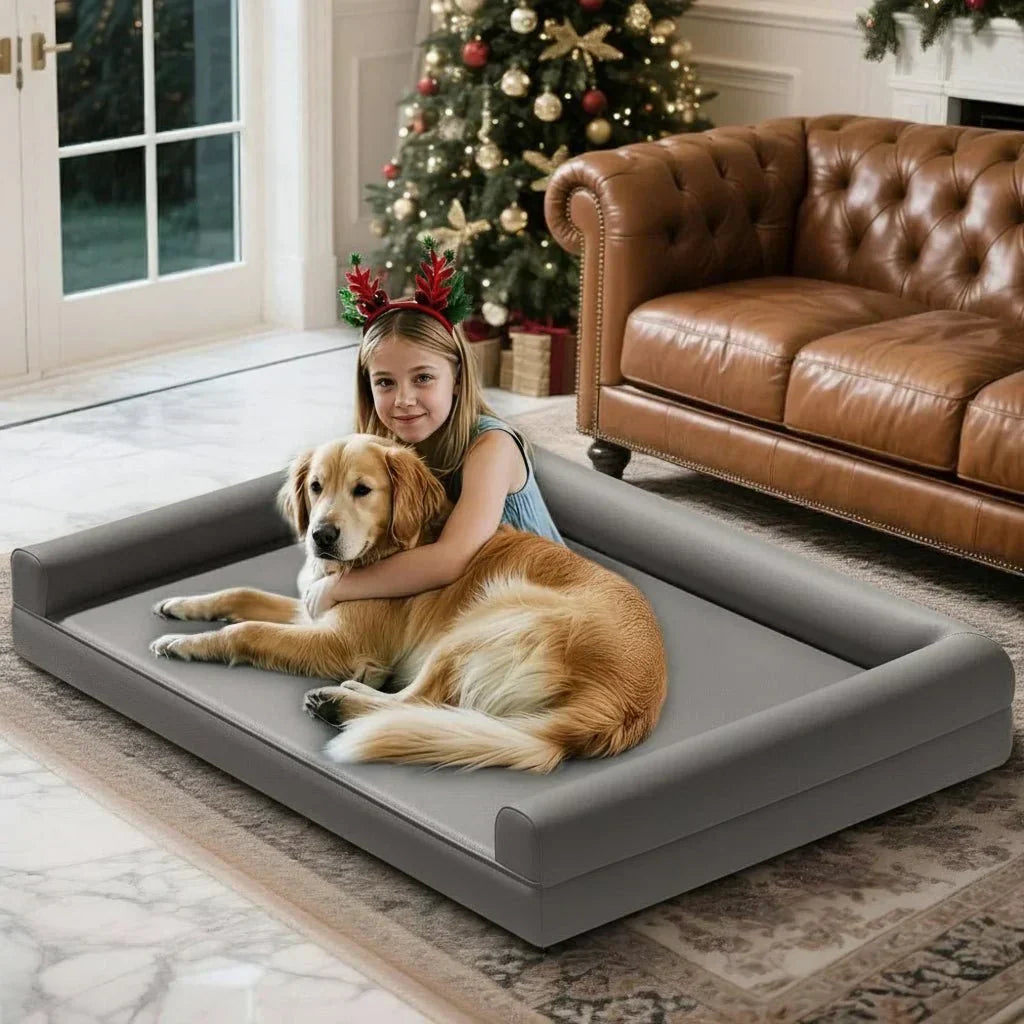 Canapé orthopédique HavenPaw pour chien en cuir microfibre avec dossier imperméable