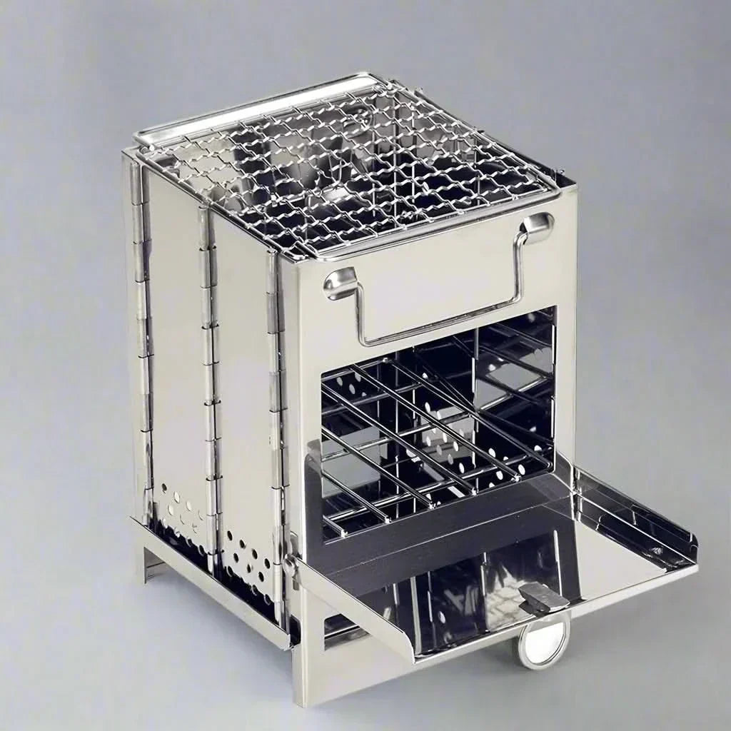 Réchaud pliable TrailForge en bois Cuisinière portable en acier inoxydable