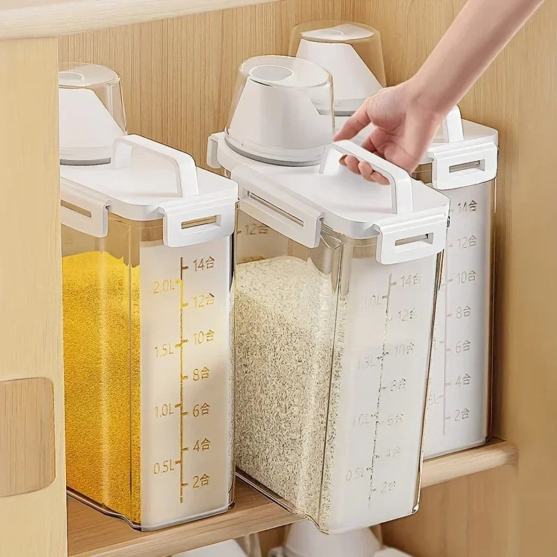 2.5L 密閉容器 米、シリアル、小麦粉用 ディスペンサーと計量カップ付き
