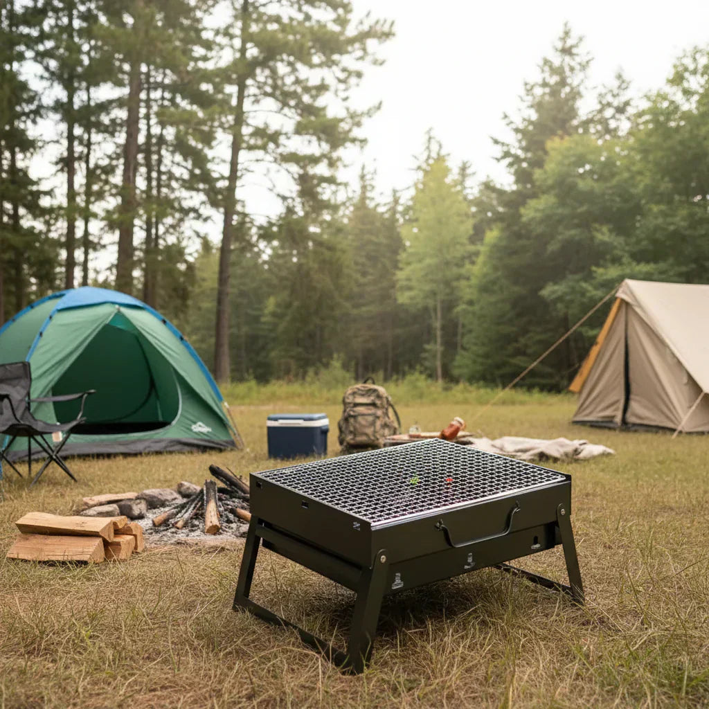 TrailBlaze rozsdamentes acél faszenes grill kompakt kültéri sütéshez