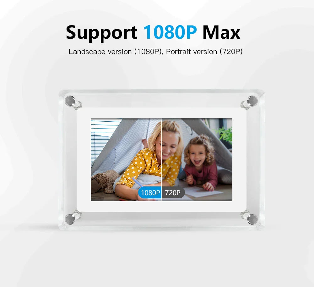 ClearFrame Přenosný akrylový fotorámeček s vestavěnou baterií a IPS displejem