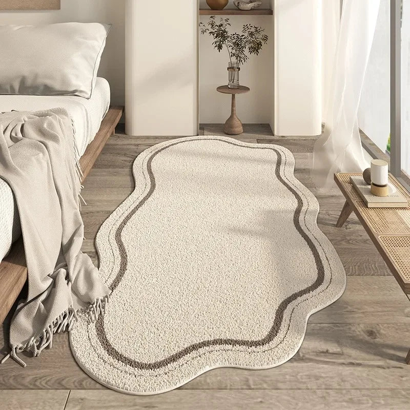 Cream Non Slip Irregular Soft Rug For Minimalist Living Rooms