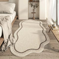 Cream Non Slip Irregular Soft Rug For Minimalist Living Rooms