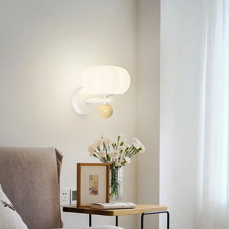 Lampada da parete nordica a forma di zucca con applique moderna in vetro e metallo